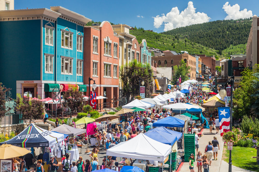Park City Main Street with shops and street vendors