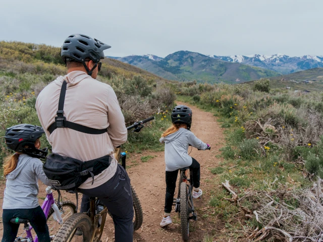 Family mountain biking on Park City trails